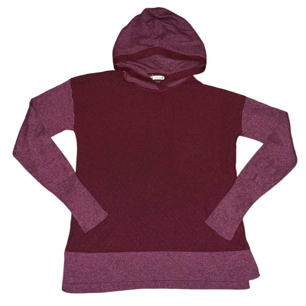 Smartwool Womens Small Merino Wool Blend Colorblock Pullover Hoodie Burgundy